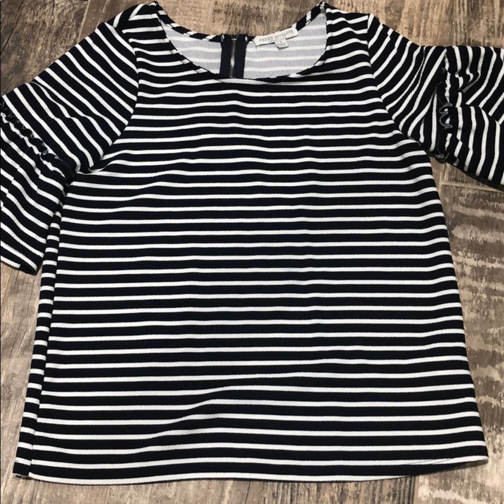 Navy and white striped blouse